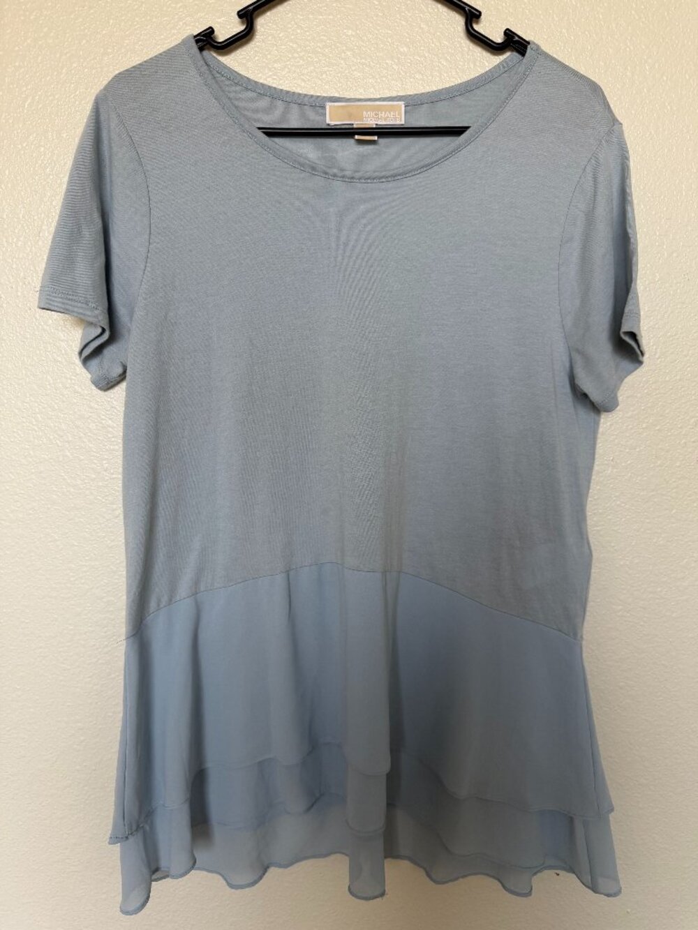 MICHAEL Michael Kors Dusty Blue Peplum Hem Tee Feminine Top Sz L